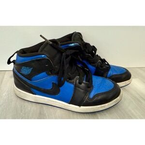 Nike Air Jordan 1 Mid Blue Black Kids High Top Sneakers DC8424 042 sz 2